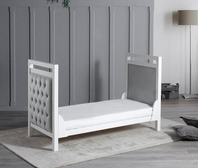 Babymore Velvet Deluxe Cot Bed - White with Grey Velvet