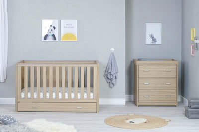 Babymore Luno Oak Room Set 2 piece - Cot Bed with drawer & Chest
