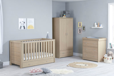 Babymore Luno Oak Room Set 3 piece - Cot Bed with drawer, Chest, & Wardrobe