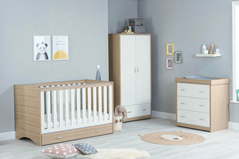 Babymore Veni White Oak Room set 3 pieces - Cot Bed with drawer, Chest & Wardrobe