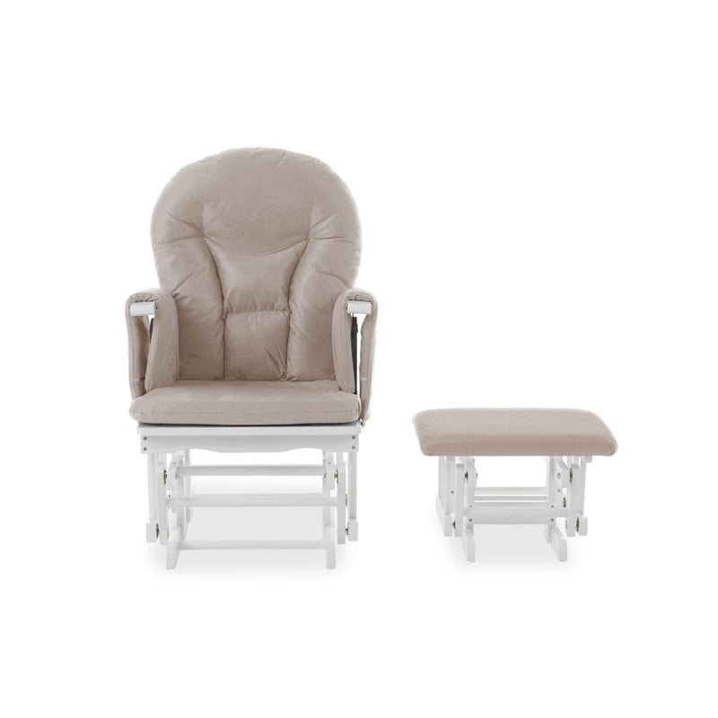 Obaby Reclining Glider Chair And Stool - WHITE with SAND CUSHION
