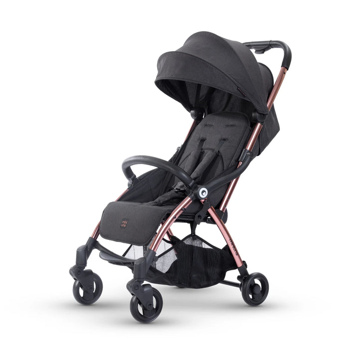 MiniUno TouchFold Stroller Black with Rose Gold Frame My Baby Stroller