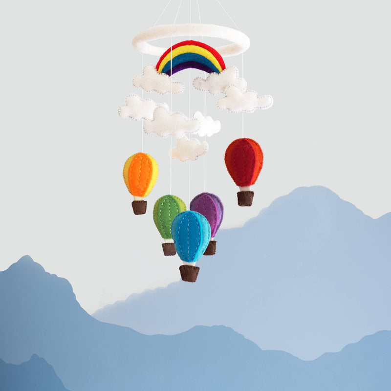 The Winding Road - Handmade Felt Mobile - Hot Air Balloons