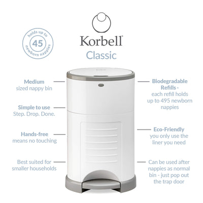 Korbell - Classic - Nappy Bin 16 litres - Odour Free Nappy Disposal