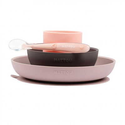 Nattou - Silicone Tableware 4pc Set Pink