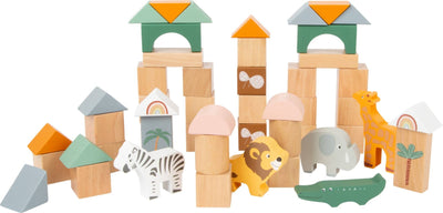Small Foot - Wooden "Safari" Building Blocks 50 Piece Set With Storage Tub