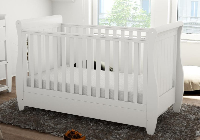 Babymore Stella Sleigh Drop Side Cot Bed - White