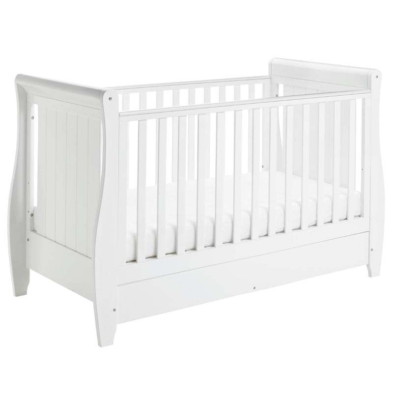 Babymore Stella Sleigh Drop Side Cot Bed - White