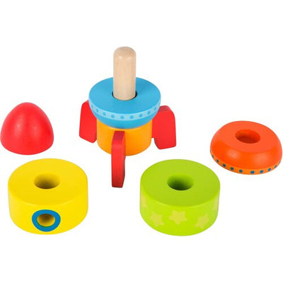 Small Foot - Colourful Wooden Stacking Space Rocket Block Toy