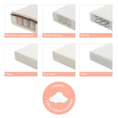 Obaby Maya Mini Cot Bed 3 Piece Room Set - White with Natural