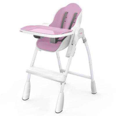 Rose Pink Meringue High Chair - Adjustable heights, safety strap, and tray